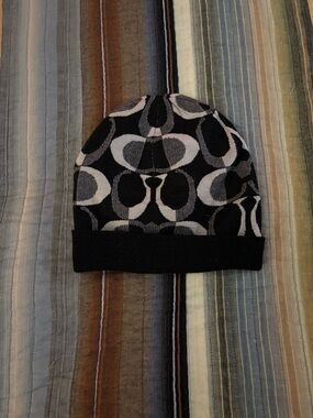 Coach Black and Gray Signature Beanie Hat